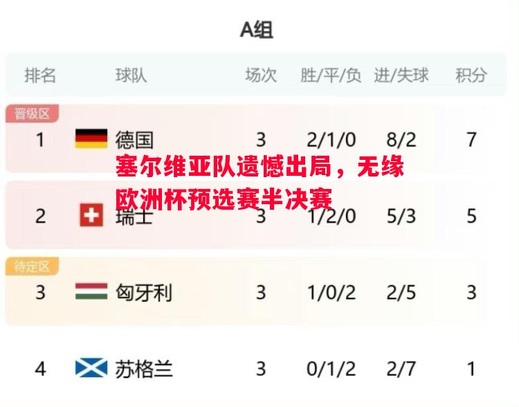 塞尔维亚队遗憾出局，无缘欧洲杯预选赛半决赛